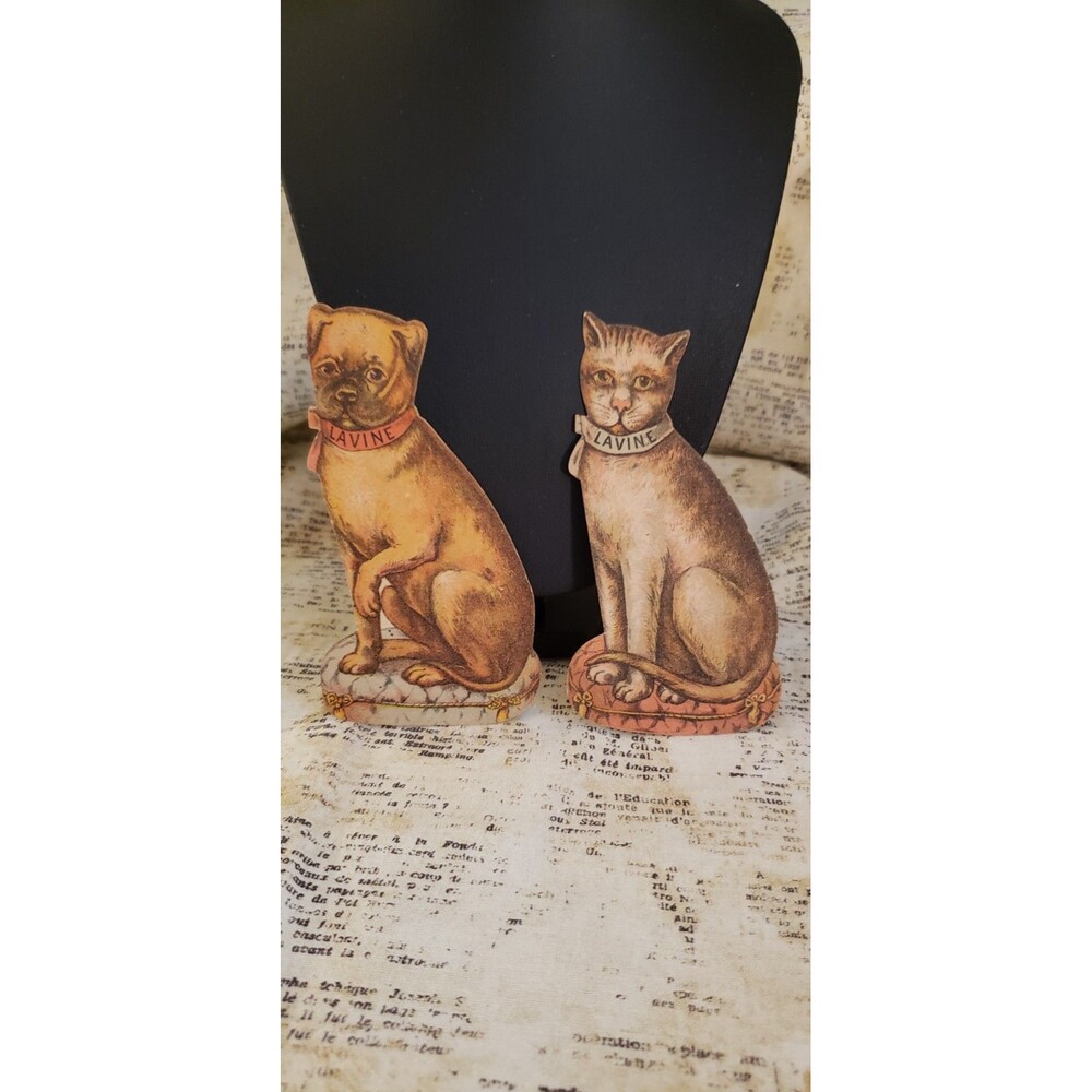 Vintage - Lavine Washing Soap, Die Cut Victorian Trading Cards - Cat and Dog